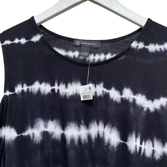 I.N.C International Concepts Tunic Tee Size XL Cold Shoulder Black Tie dye Women - Picture 3 of 10
